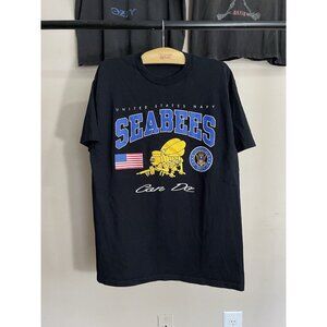 Vintage 90S 1993 United States Navy Seabees Black Graphic Shirt Size Large